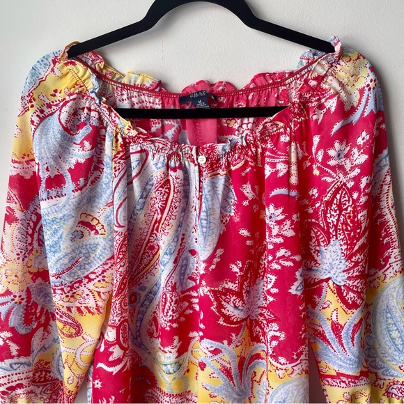 Chaps Multi Color Paisley Print Scoop Neck Blouse Top ~ Size Medium - Picture 2 of 16